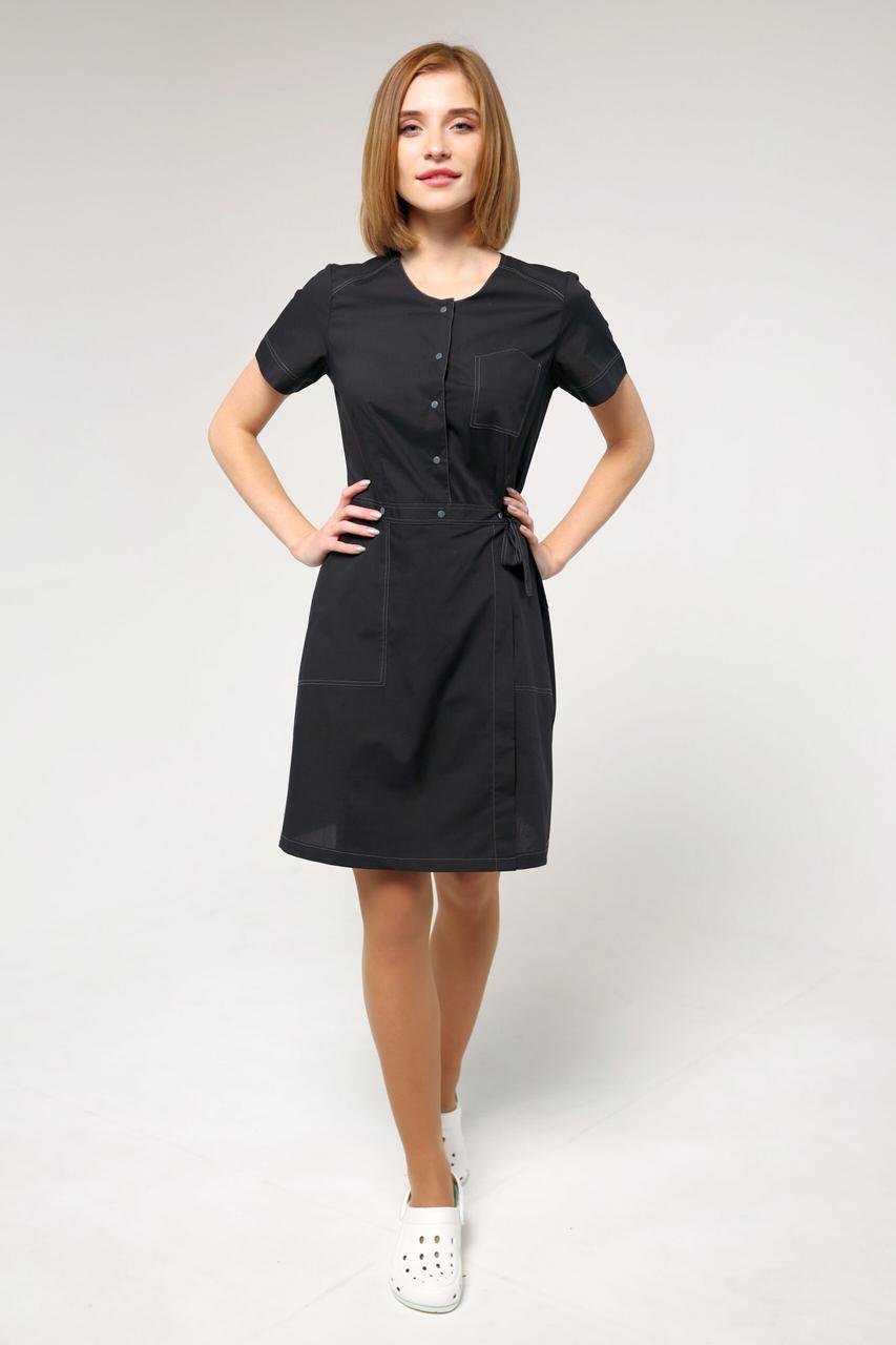 Халат TopLine Калифорния рукав короткий р. 40 Черный/Темно-Серый (11934-(40)черн.стр. т.-сер)