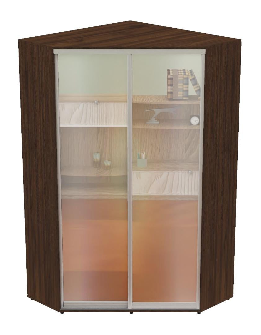 Шкаф-купе двухдверный угловой Алекса Угол-5 зеркало 150x150x250 см Орех селект каменный (50409)