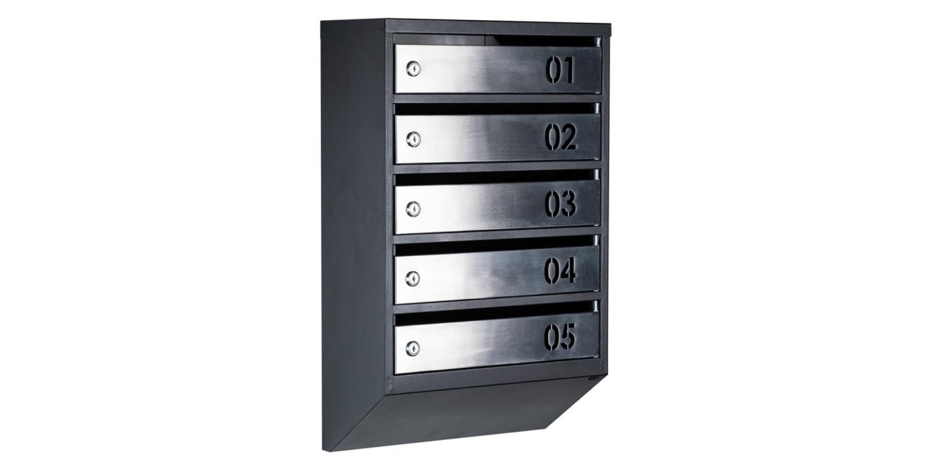 Почтовый ящик Галіндустрія ЯП-05-В для 5-ти квартир с дверцей из замком 390х650х200 мм с номером Черная (124-119-000007834)