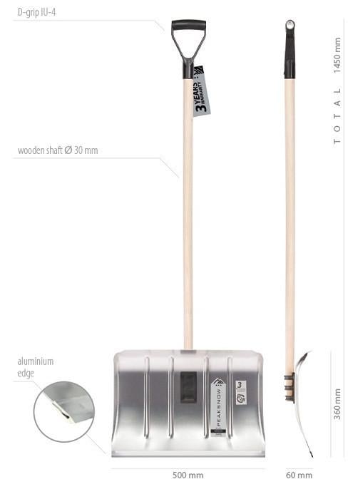 Лопата для снега Prosperplast Aluice 50P алюминиевая с деревянной рукоятью и ручкой 50x145 см (CNT00011756) - фото 3