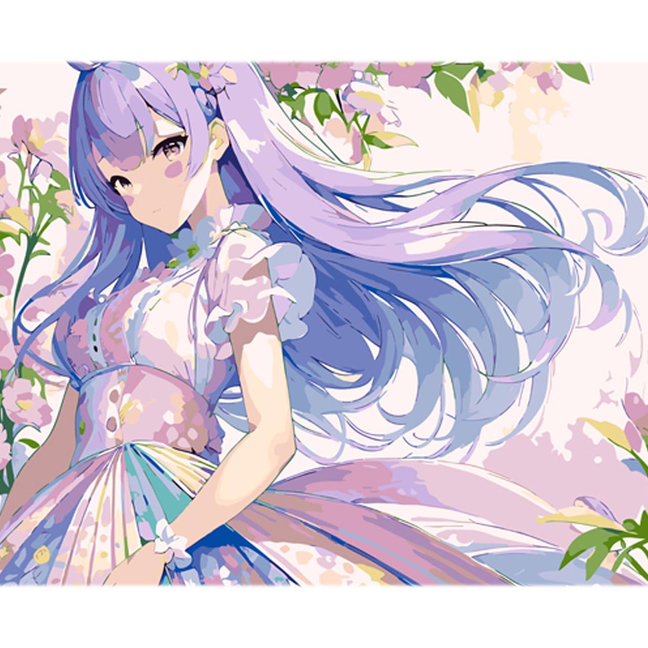 Картина по номерам Strateg Аниме весеннего оттенка на цветном фоне 40х50 см (MZ044)