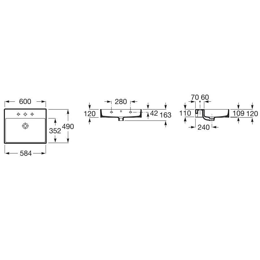 Умывальник подвесной ROCA Inspira A32752C000 600x490x120 мм Белый (200053) - фото 4 Умывальник подвесной ROCA Inspira A32752C000 600x490x120 мм Белый (200053) - фото 4