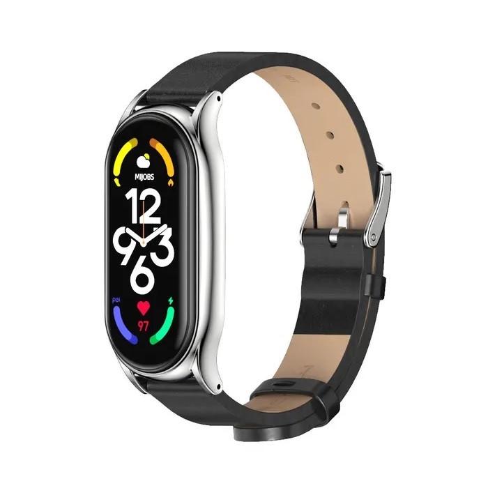 Ремешок для фитнес-браслета Xiaomi Mi Band 7 Type C кожаный Черный/Серебристый (2234746308) Ремешок для фитнес-браслета Xiaomi Mi Band 7 Type C кожаный Черный/Серебристый (2234746308)