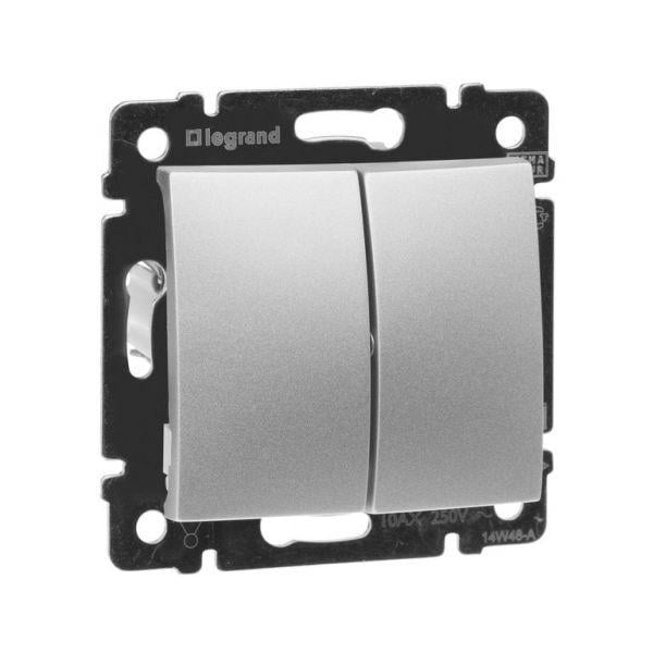 Лицевая панель выключателя Legrand Valena Classic 2-х клавишный Алюминий (770105)