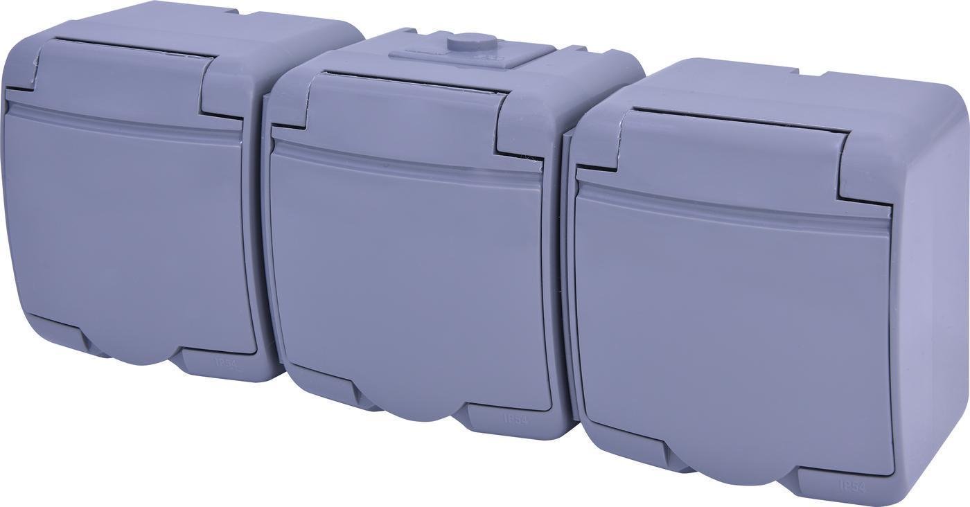 Розетка потрійна ETI із кришкою Schuko RHE-3s-SR IP54 Сірий (4668074)