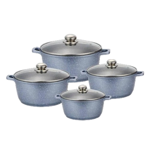 Набор кастрюль Benson BN-379 с мраморным антипригарным покрытием стеклянные крышки/индукционное дно 8 предметов (6-18-BN-379)