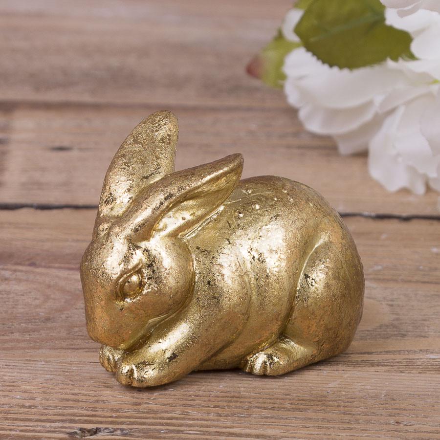Статуэтка Зайчик лежачий маленький Золотой (5266)