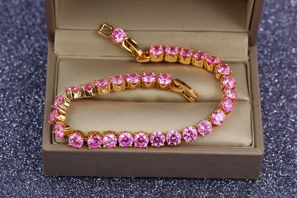 Браслет Xuping Jewelry с розовыми камнями 21 см 6 мм Золотистый