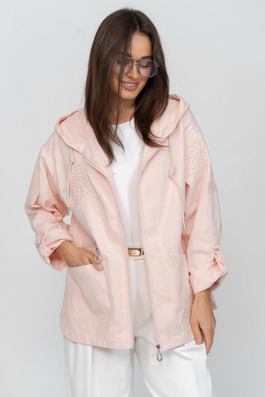 Куртка-ветровка котоновая Ришелье oversize 3XL Розовый зефир (33356684)
