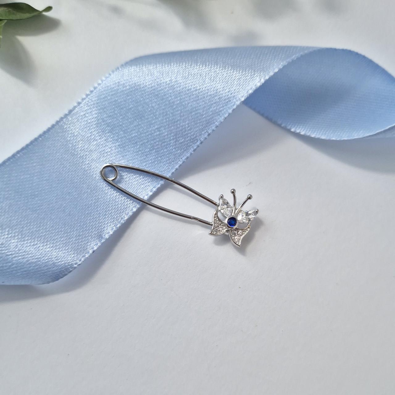 Срібна брошка з синім каменем 1,40 г (бр2фс/010)