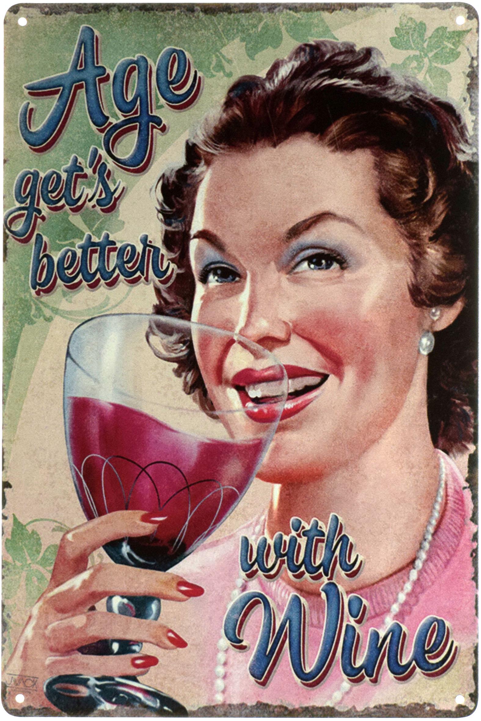 Табличка металлическая Возраст Становится Лучше С Вином/Age Get's Better With Wine 20x30 см