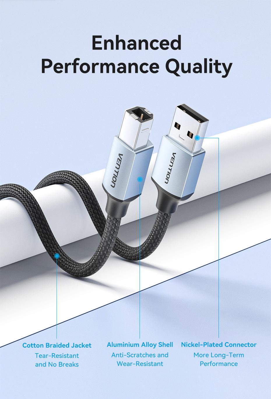 Кабель для принтера Vention USB-USB Type-B 2.0 480 Мбіт/с 2A USB-A на USB-B нейлонове обплетення 8 м Чорний (CTTHK) - фото 10