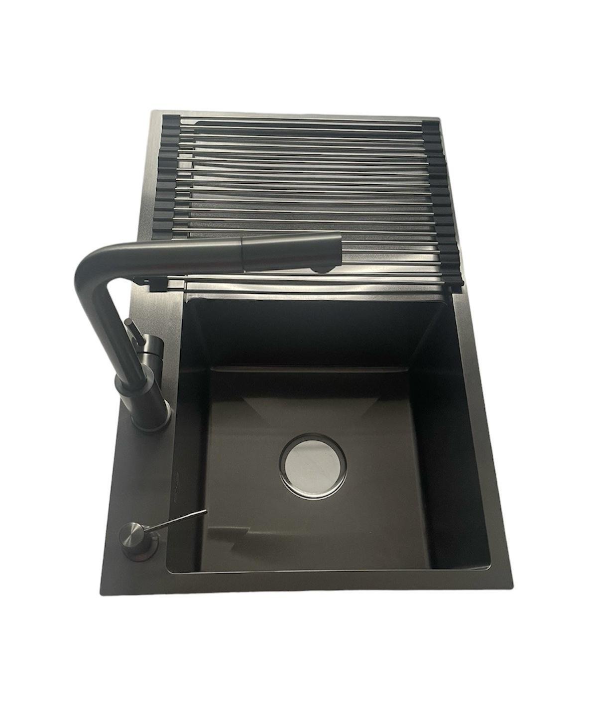 Мийка Lidz 7849BL PVD ліва/змішувач для кухні Kroner-PVD03917 Чорний