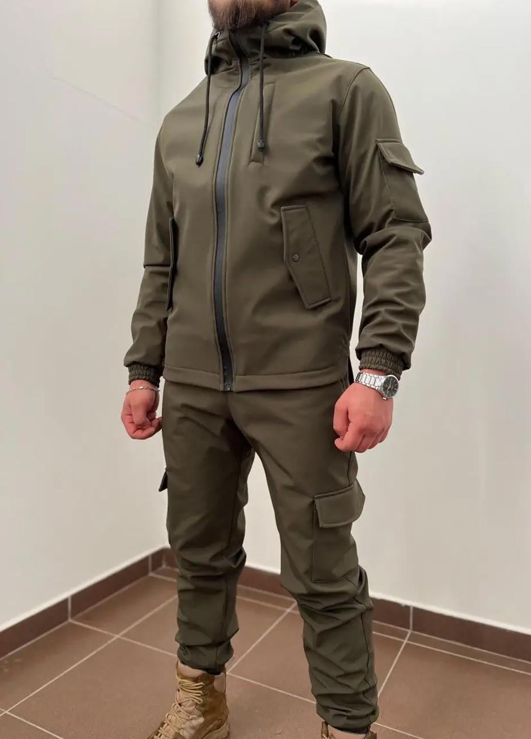 Костюм из куртки и штанов водоотталкивающий Softshell Хаки