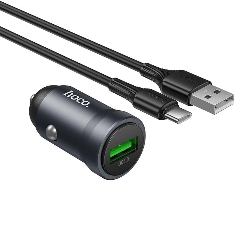 Зарядний пристрій в авто Hoco Z62 Energy 18 Вт USB-A PD/QC кабель Type-C Grey (24348)