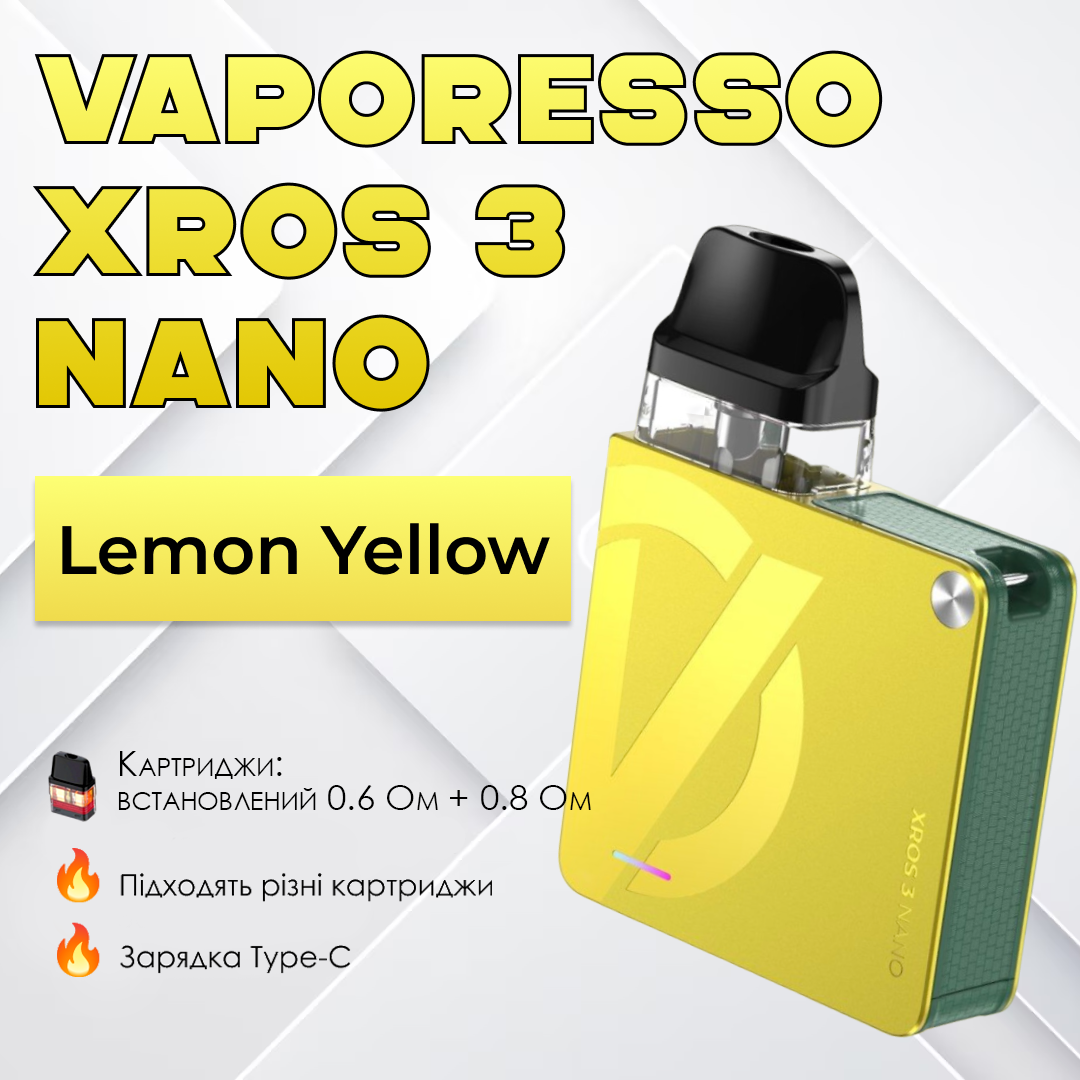 POD-система Vaporesso XROS 3 Nano Pod Kit многоразовая 1000 mAh 2 мл Lemon Yellow (03bf2af1) - фото 2