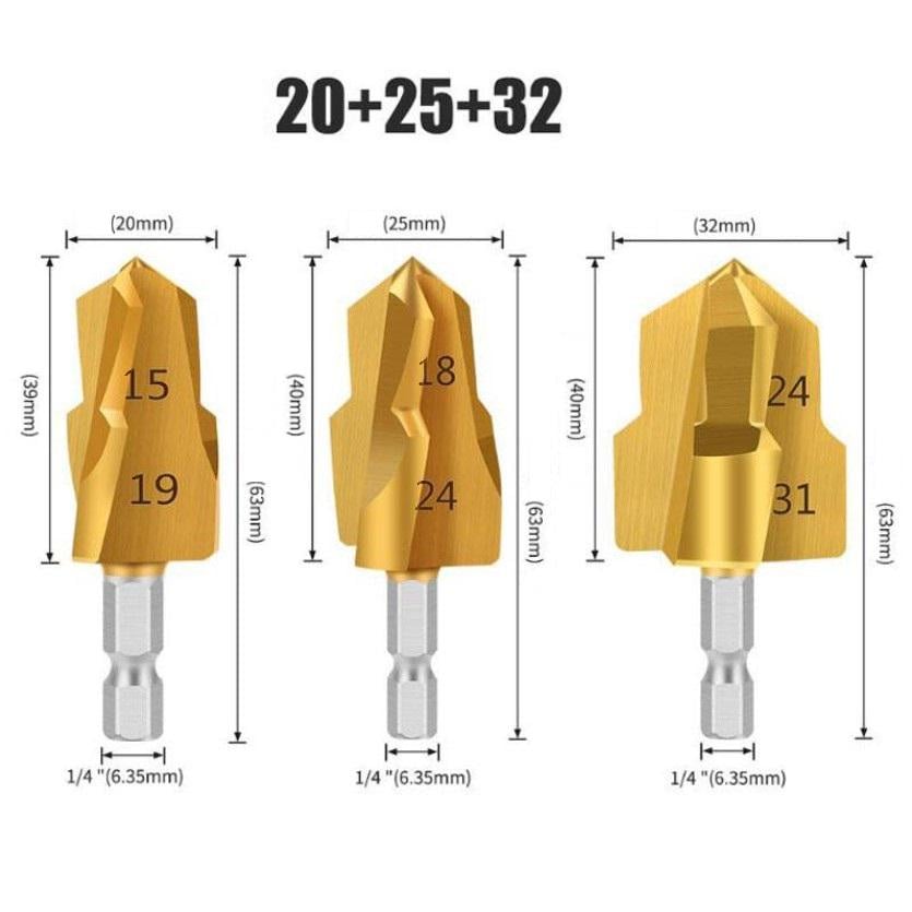 Комплект ступеневих свердл для ПВХ/PPR труб для відновлення фітингів 20/25/32 мм - фото 2