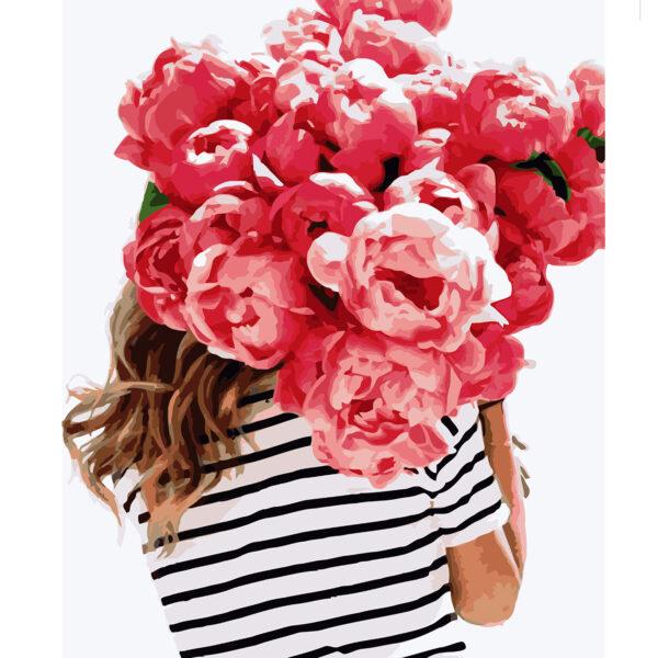 Набор для росписи по номерам Strateg Девушка с букетом пионов 40х50 см (VA-3129-mt)