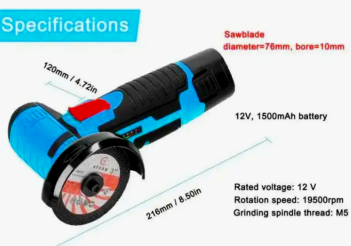 Болгарка аккумуляторная угловая 12 V 2 АКБ с кейсом и дисками 2 шт. (21138385) - фото 2