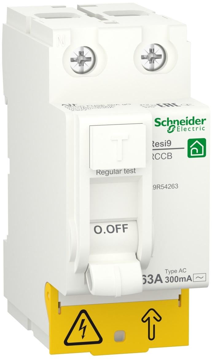 Устройство защитного отключения Schneider Electric RESI9 2P 63A 300 мА тип АС (R9R54263) - фото 1