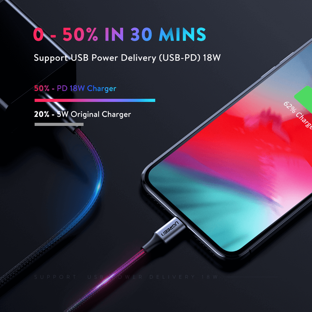 Кабель зарядный Ugreen MFi сертифицированный USB-C to lightning 1 м Black (US304) - фото 2