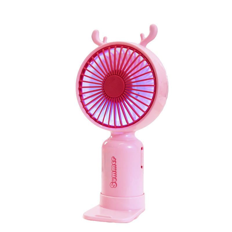 Портативный вентилятор с рожками Олень на аккумуляторе и USB Розовый - фото 4