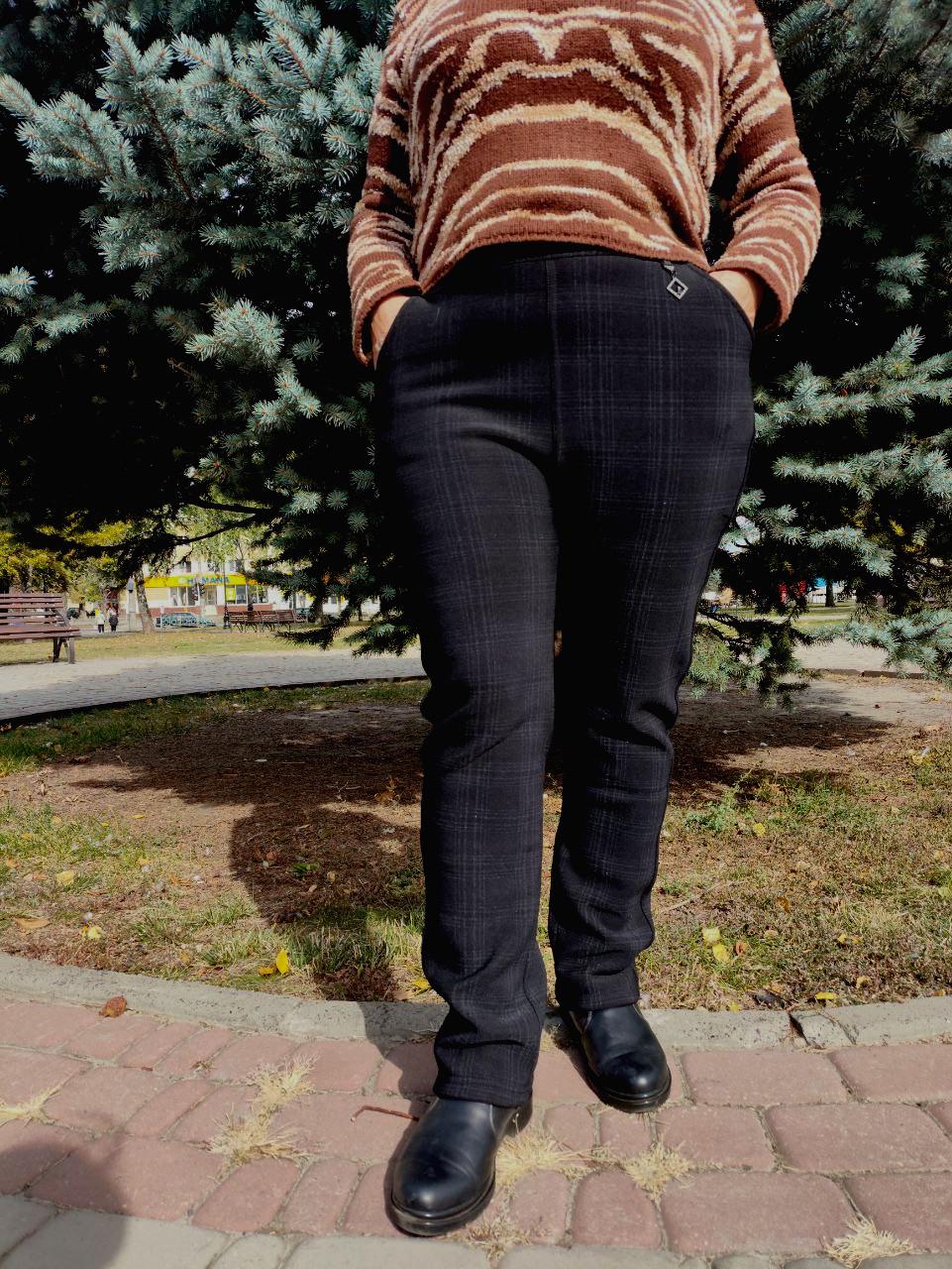 Штани жіночі в клітинку 2111 теплі на флісі р. 50 Чорний (2772442496) - фото 8