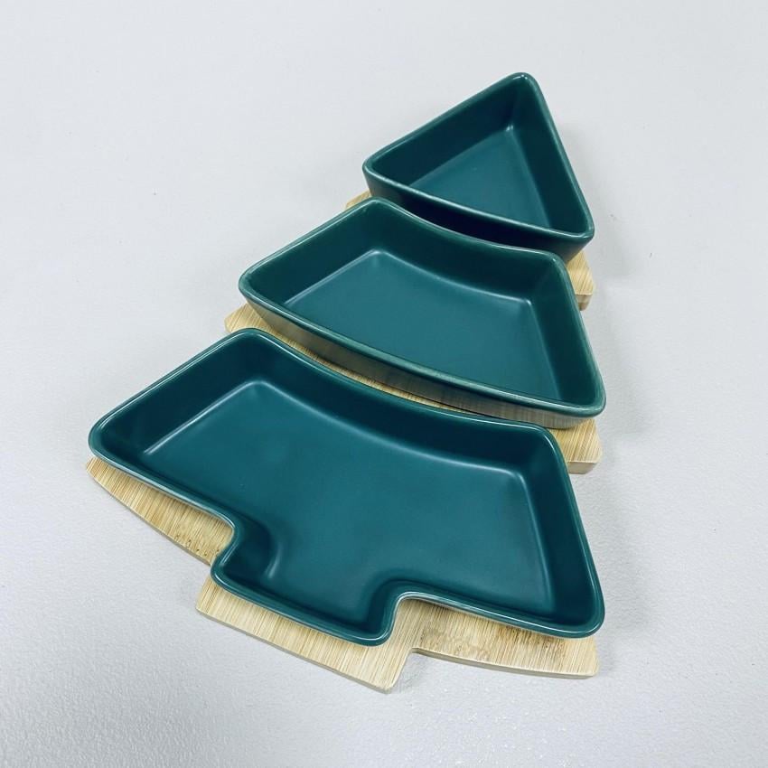 Менажниця керамічна Olens 8030-355 Зелена ялинка на бамбуковій підставці 3-х секційна (2387257923) - фото 1 Менажниця керамічна Olens 8030-355 Зелена ялинка на бамбуковій підставці 3-х секційна (2387257923) - фото 1