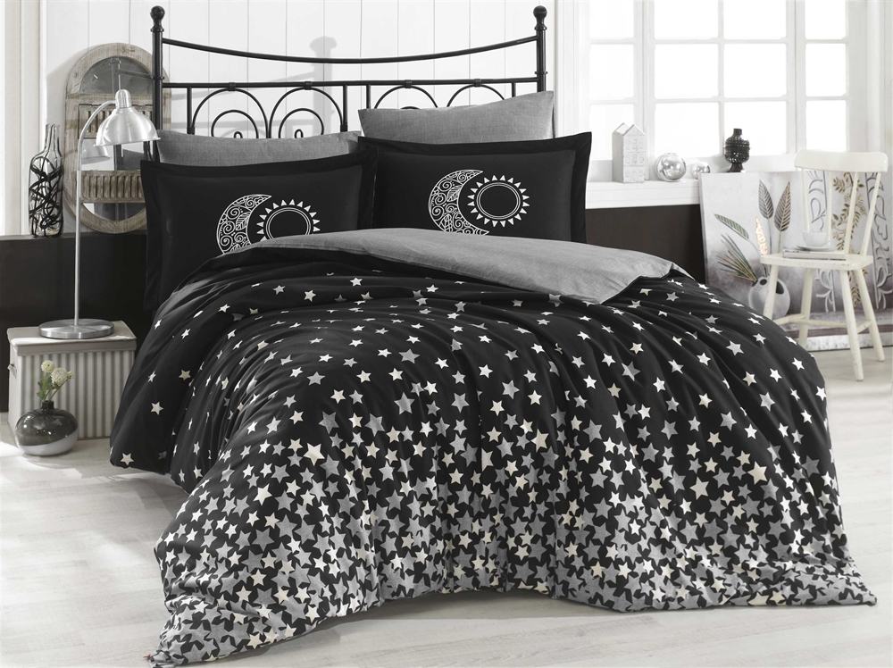 Комплект постельного белья Hobby Poplin Stars 160х220 см Серый