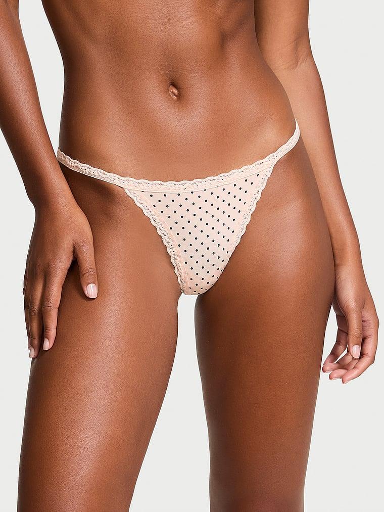 Трусики стринги Victoria's Secret The Lacie Dantelli Pamuklu V-String Panty M Бежевый (26090525)