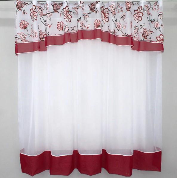 Занавеска на кухню шифон/органза 255х170 см Белый/Красный (00к 59-422)