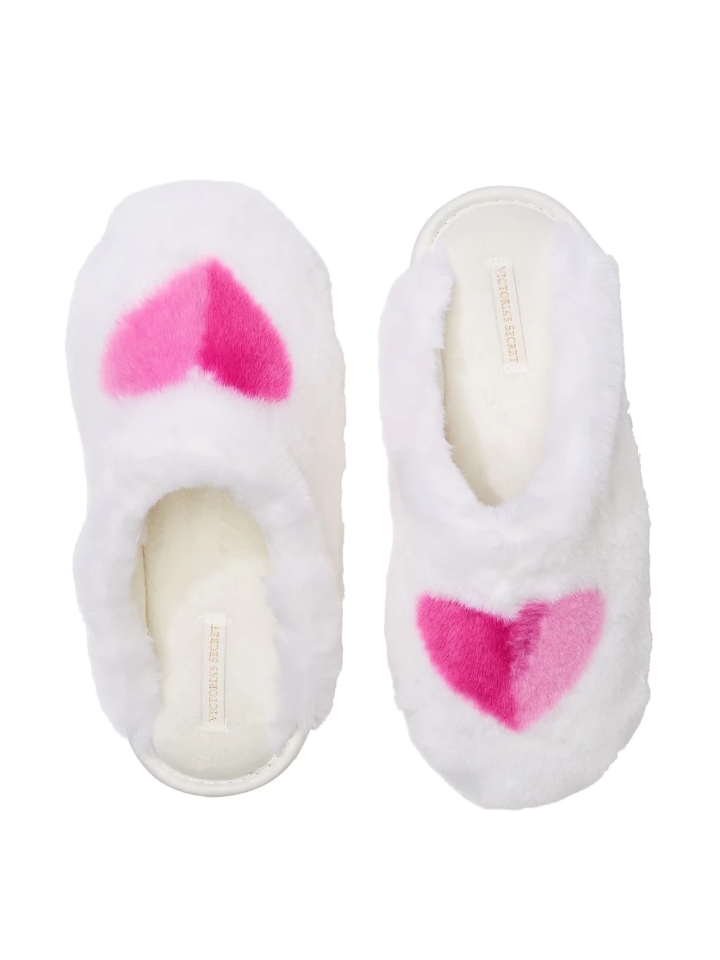 Тапочки жіночі Victoria's Secret Closed-Toe Faux Fur Slippers хутряні M Білий з сердечком (24672092)