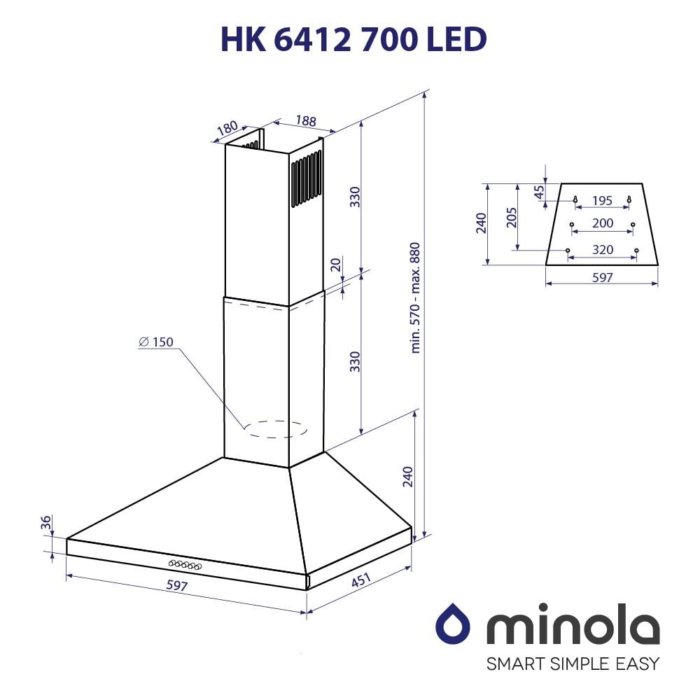 Вытяжка купольная Minola HK 6412 WH 850 LED - фото 11