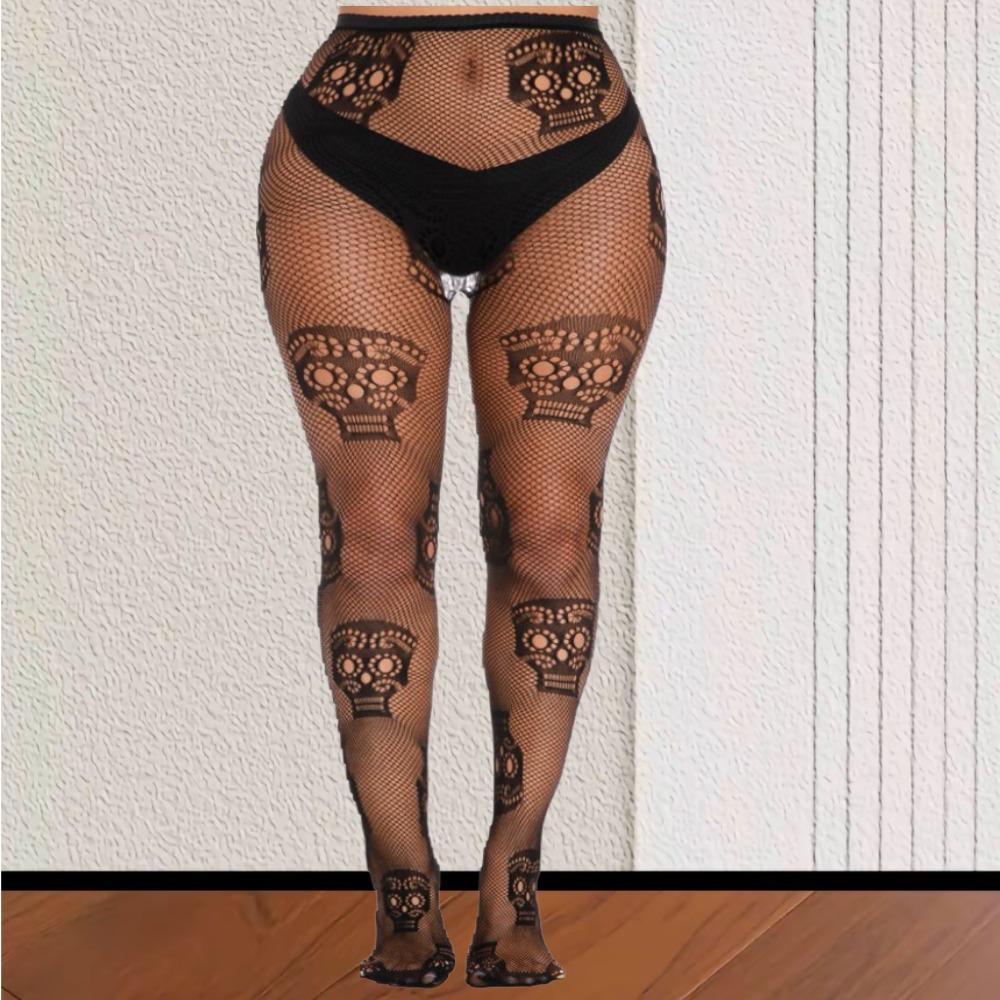 Колготки с черепами в сетку женские One size Черный (601581) - фото 3