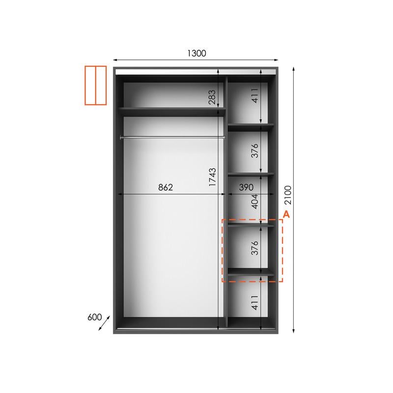 Шафа-купе Idea серія 5 130х60х210 см Антрацит (1440) - фото 2