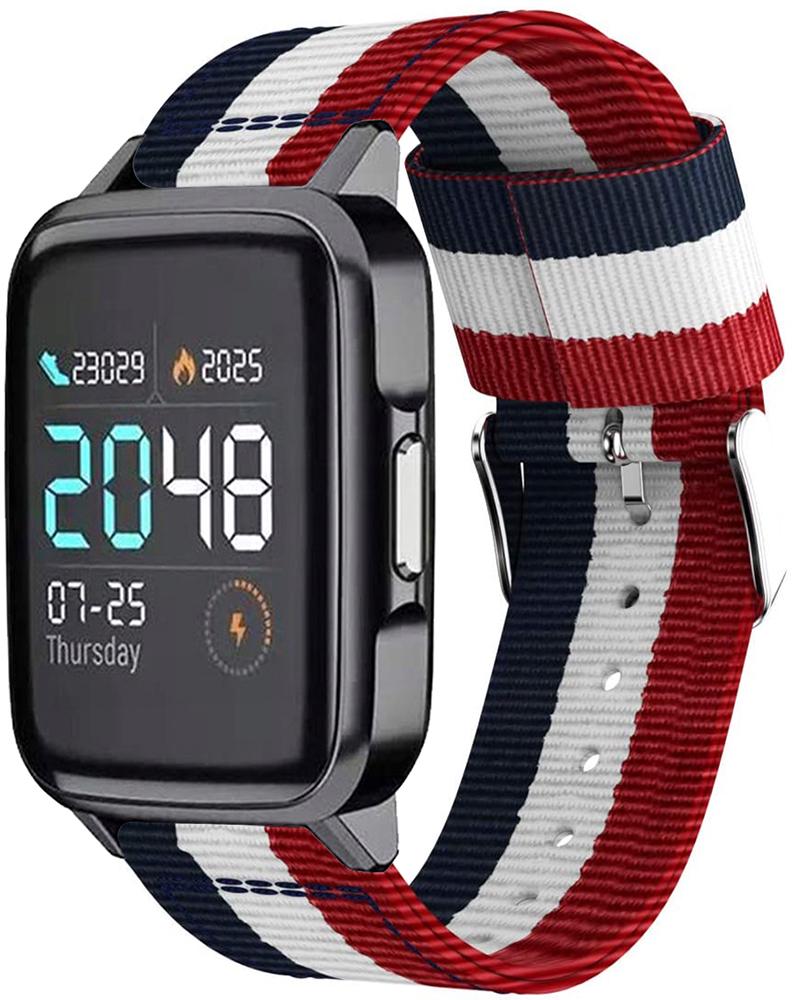 Ремешок тканевый Canvas для Haylou Smart Watch 2 LS02 Red/White/Blue (20583)