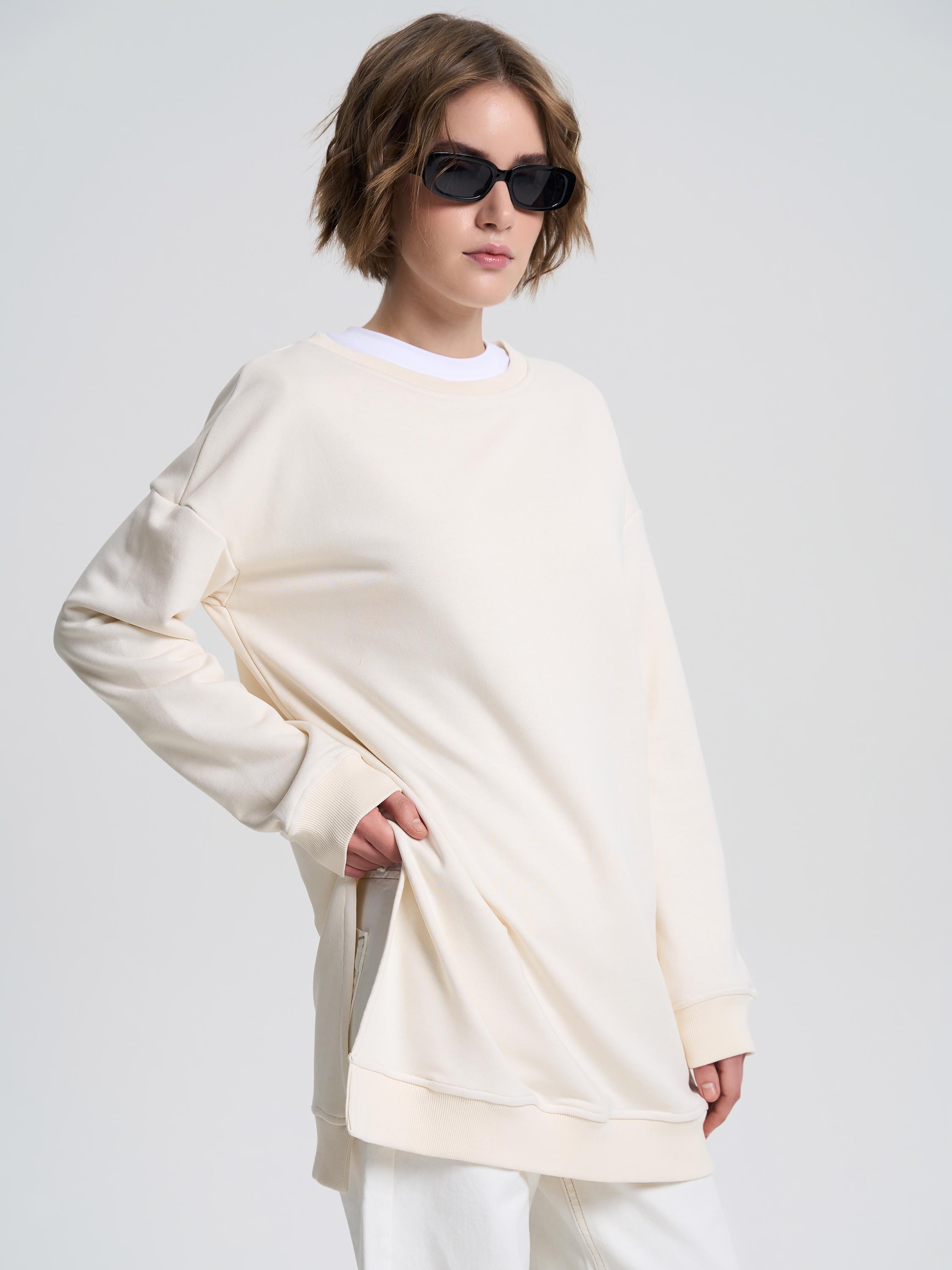 Свитшот-туника женский ROZA 240647 XS Светло-бежевый (4824005719226) - фото 5 Свитшот-туника женский ROZA 240647 XS Светло-бежевый (4824005719226) - фото 5