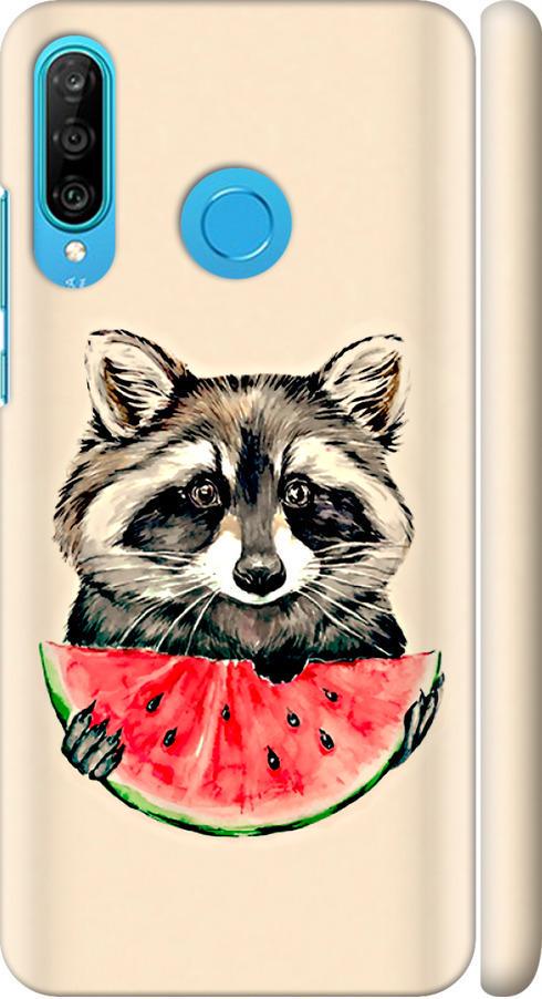 Чехол на Huawei P30 Lite Енотик с арбузом (4605m-1651-42517)