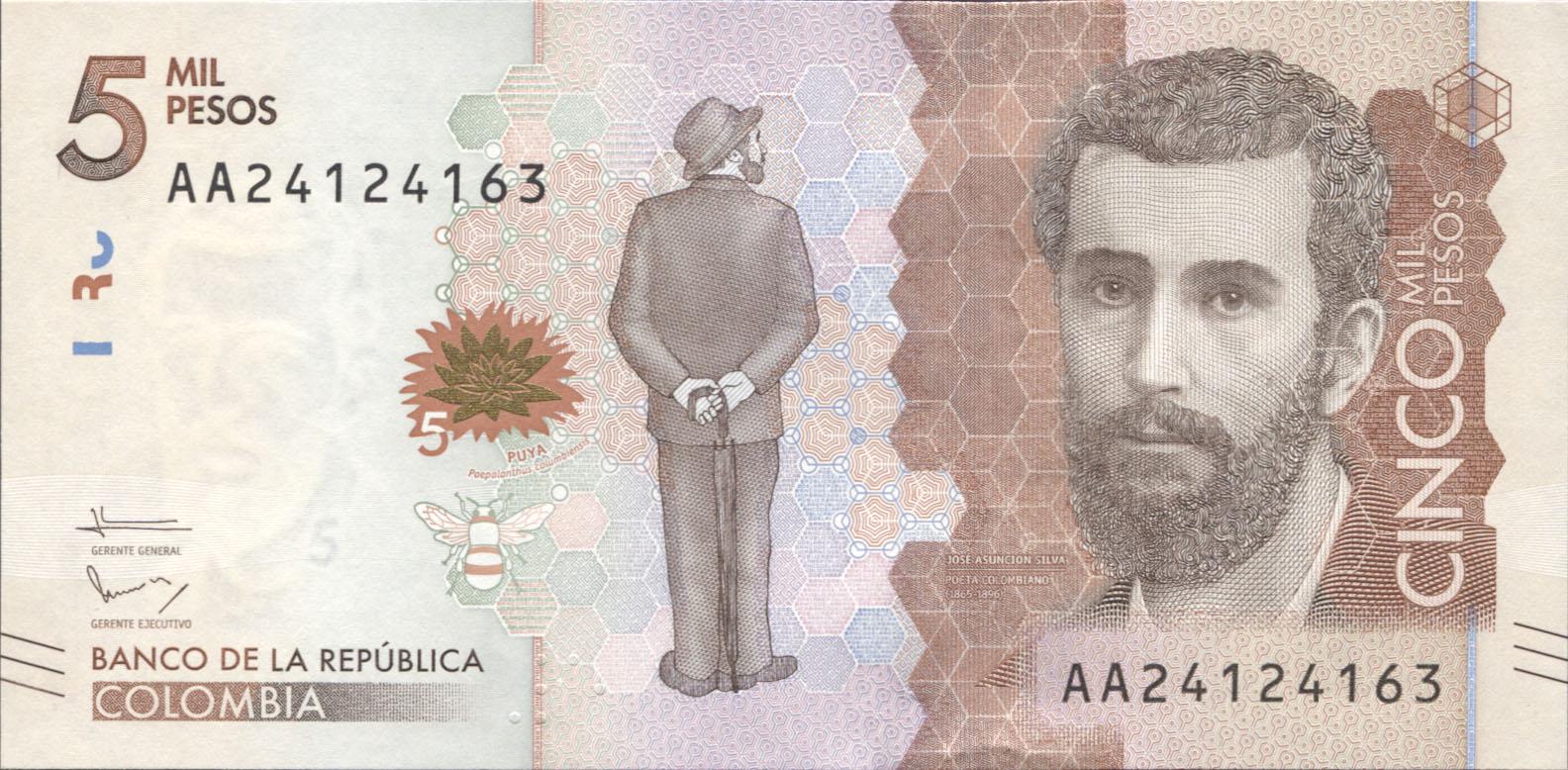 Коллекционная банкнота Колумбия 2015 5000 песо P459a UNC