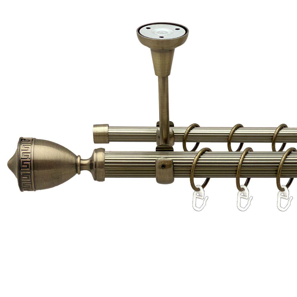 Карниз Orvit Афіна металевий дворядний відкритий до стелі рифлена труба кільце металеве 25/16 мм 300 см Антик (00-00018704)