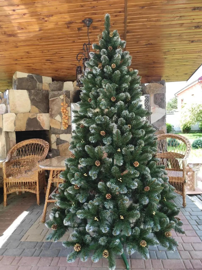 Штучна ялинка Кармен з ПВХ з шишками/перлами 2,00 м Темно-зелений/Білий/Золотий (NYT15314) - фото 13