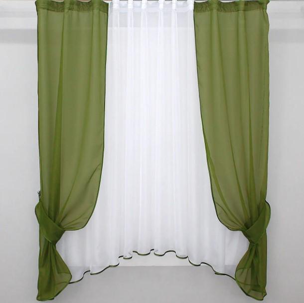 Комплект тюль/шторы кухонные с подвязками 270х170 см Оливковый/Белый (051к)