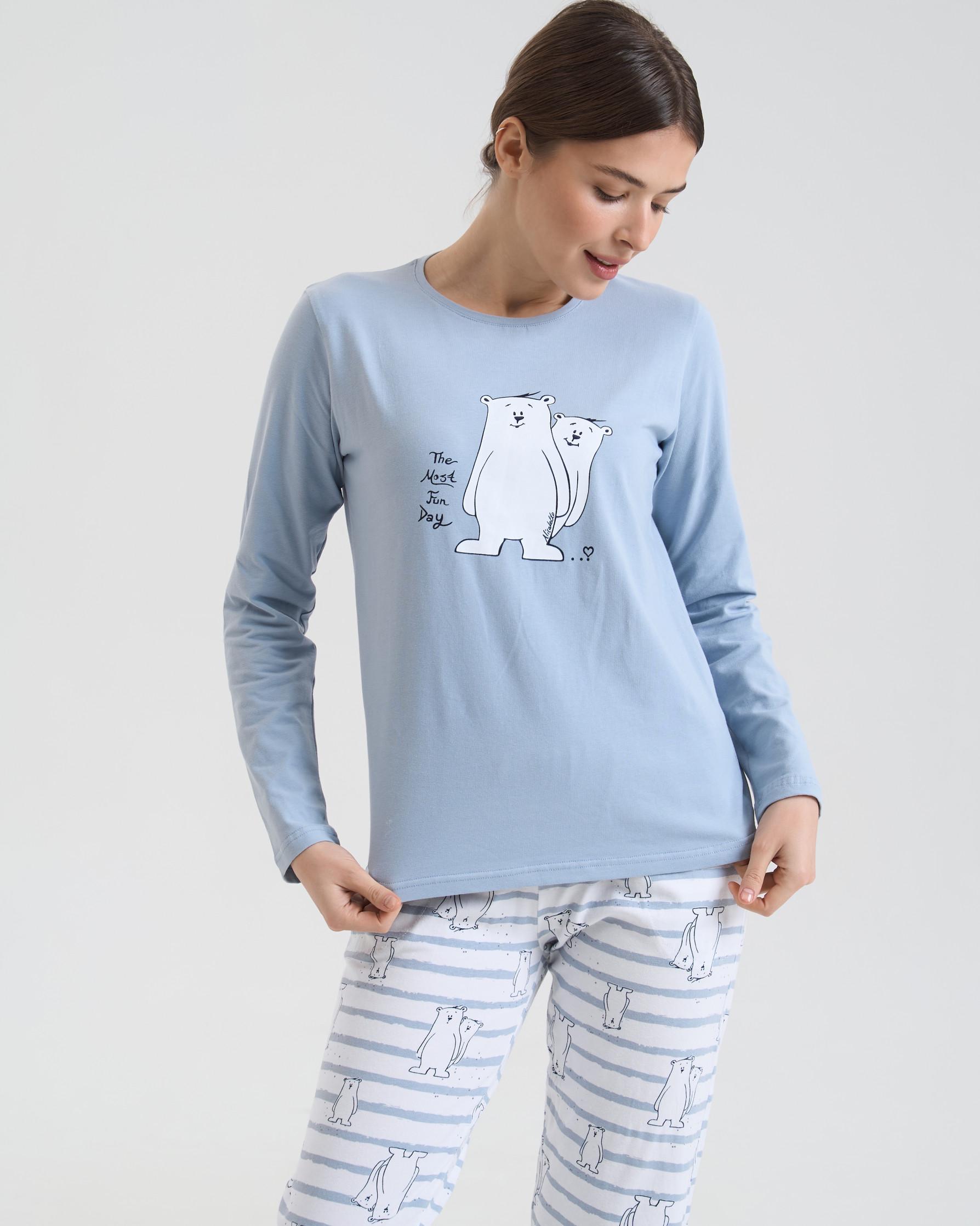 Пижама женская со штанами Nicoletta 96770k Полярные медведи Family look мама/дочка L Голубой - фото 7 Пижама женская со штанами Nicoletta 96770k Полярные медведи Family look мама/дочка L Голубой - фото 7