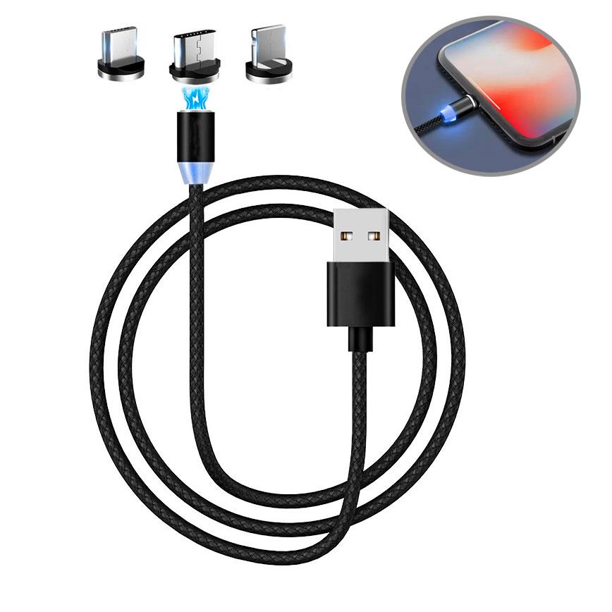 Магнітний кабель для зарядки Type-C/Lightning/MicroUSB X-Cable 95 см Чорний (1008982-Black) - фото 2