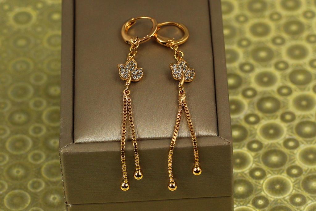 Серьги подвески Xuping Jewelry Листочек с лучами 6,5 см Золотистый (2090863892)