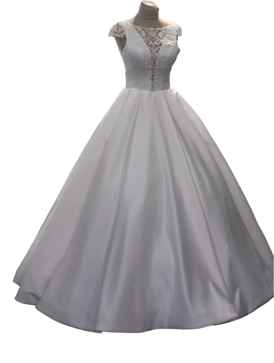 Весільна сукня з атласу р. 44 Молочний