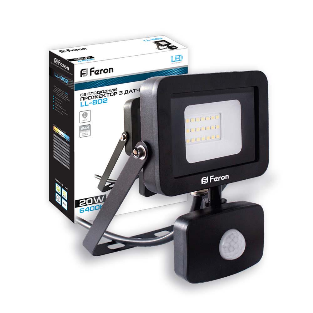 Прожектор светодиодный Feron LL-802 с датчиком движения 20W 6400K (27803113)
