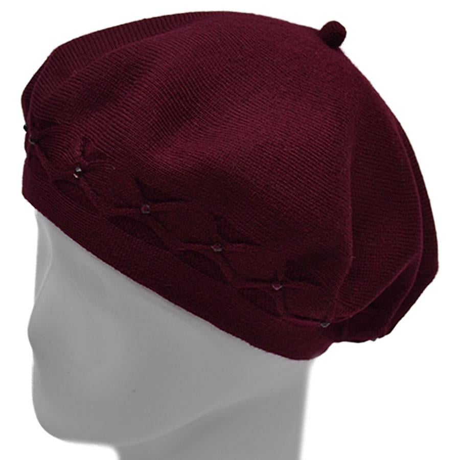 Берет шерстяной Lirus Бянка двойной тонкой вязки Бордовый (70696)