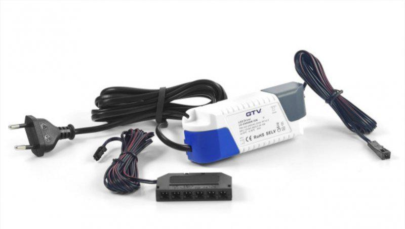 Блок питания GTV 15W 12V IP20 комплект с проводами и дистрибьютором 6хMINI AMP