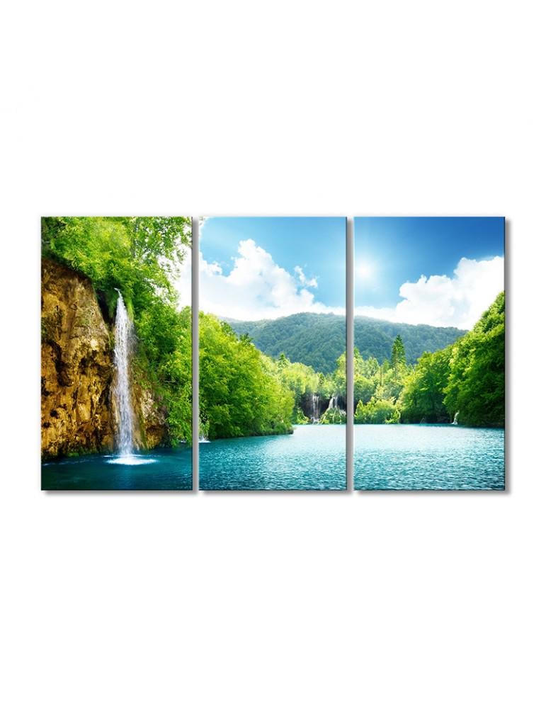 Картина модульная Природа водопады лес пейзаж реки 3 модуля 90x135 см (111536Pejzazh)